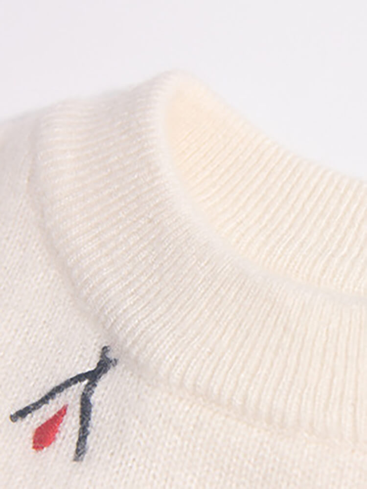 Kids Outdoor Adventure-Themed Ivory White Cashmere Sweater